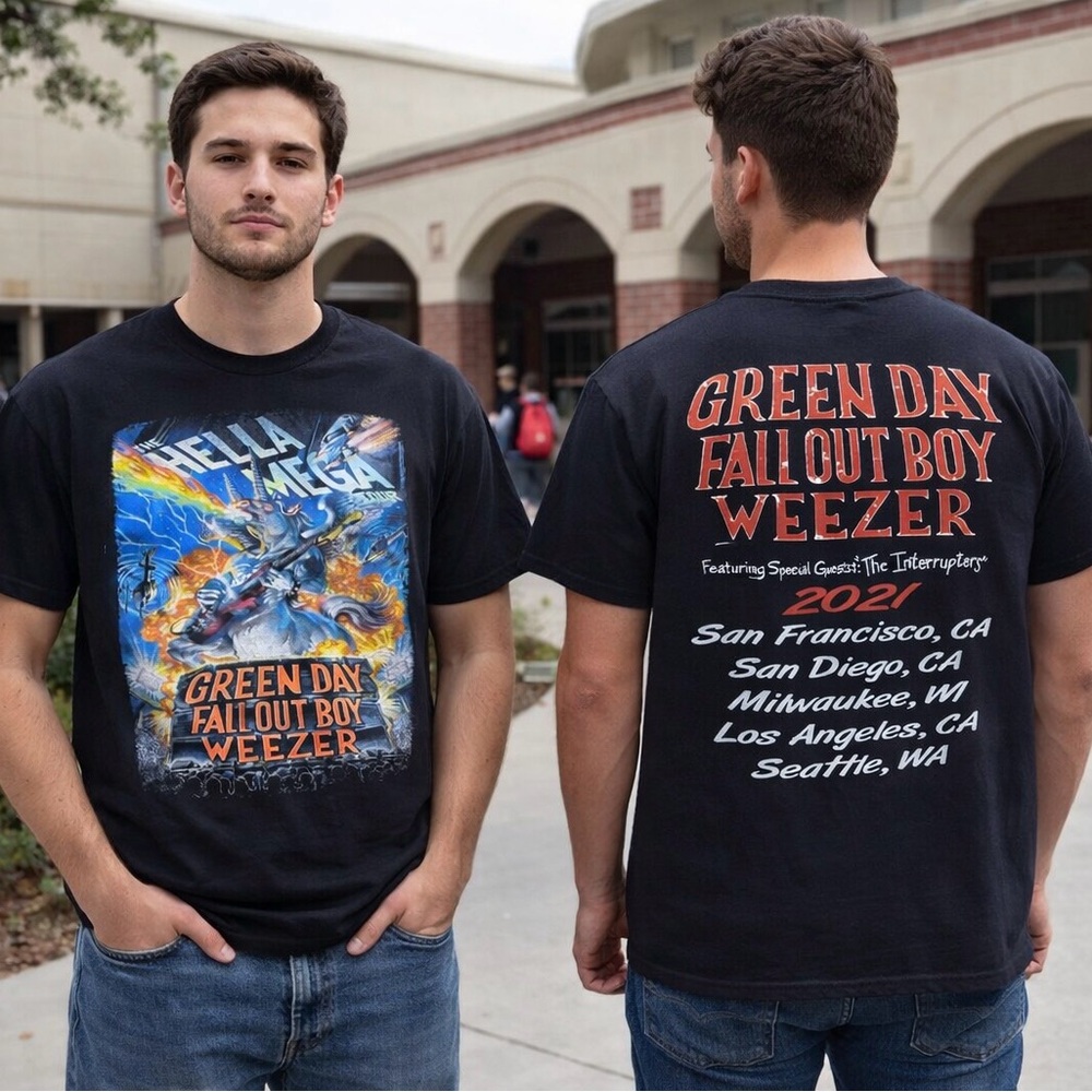 Green Day‎ Hella Mega Tour 2021 Shirt Men Large Fall Out Boy Weezer Y2K Black